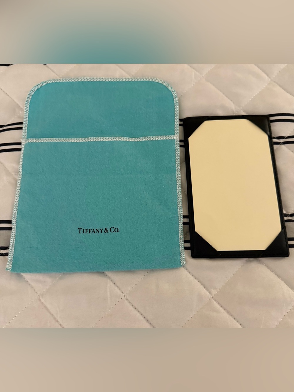 Tiffany & Co. Vintage Black Leather 3 1/2 x 5 1/2 Pocket Note Jotter Blue Pouch